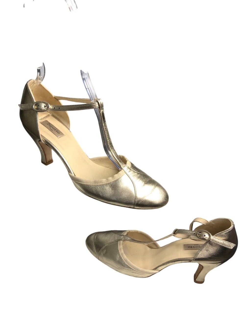 Repetto Paris Metallic Gold T-Strap Heels Womens Size 39.5 Elegant Party Shoes